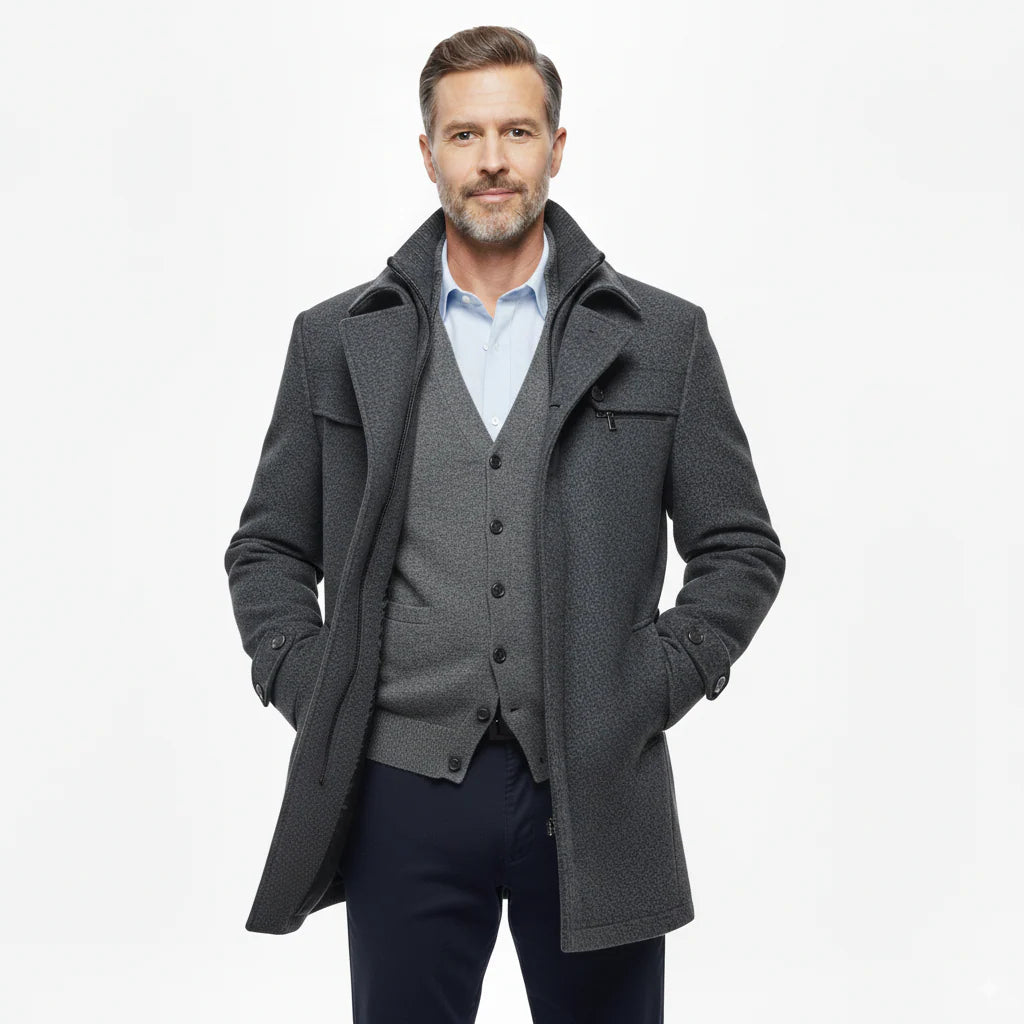 Manteau britannique en laine mélangée double épaisseur pour homme