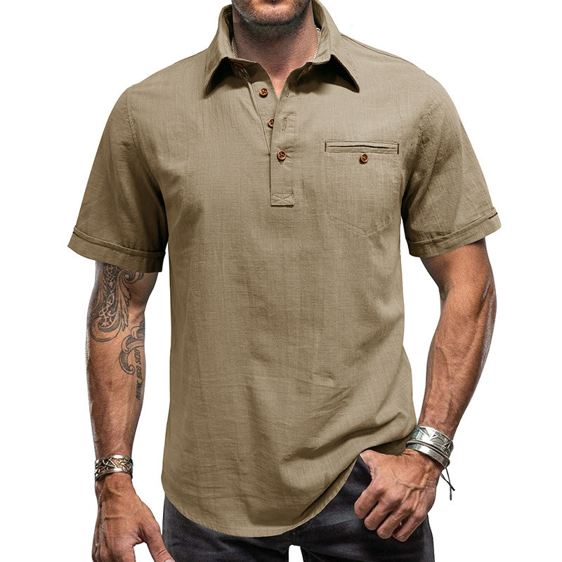 Men's Cotton Linen Business Casual Henley T-Shirts