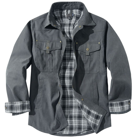 Men's Plaid Flannel Collar Casual Work Jacket