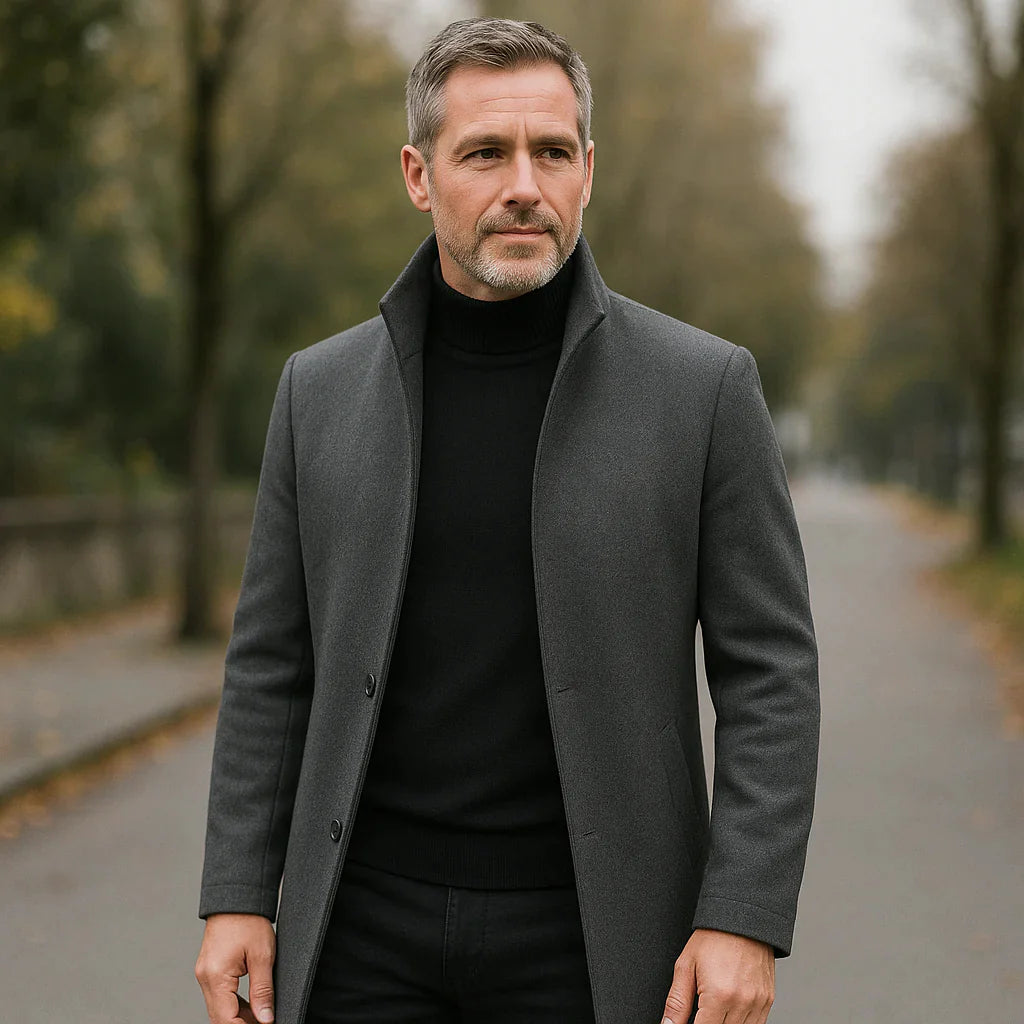 Manteau en laine épaisse à col montant pour homme de qualité supérieure