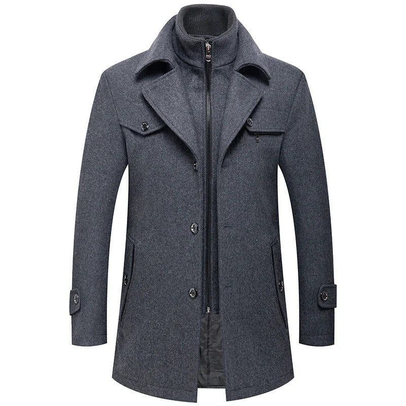 Manteau britannique en laine mélangée double épaisseur pour homme