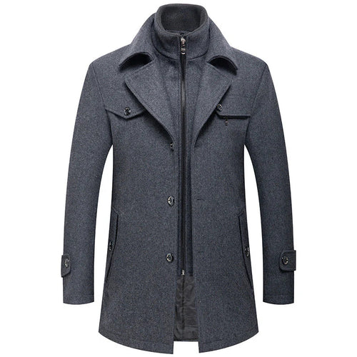Manteau britannique en laine mélangée double épaisseur pour homme