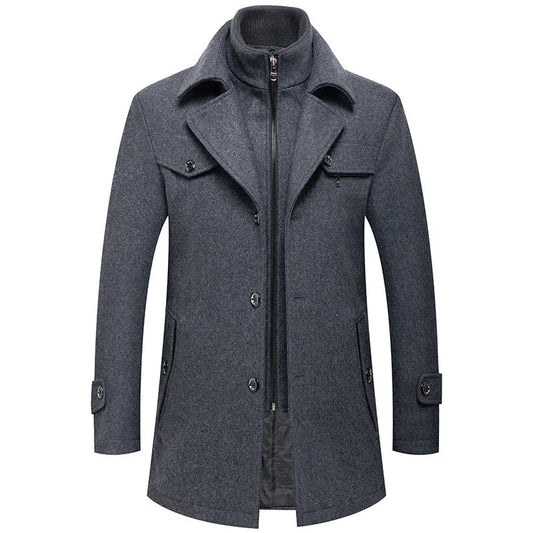 Manteau britannique en laine mélangée double épaisseur pour homme