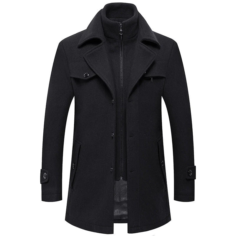Manteau britannique en laine mélangée double épaisseur pour homme
