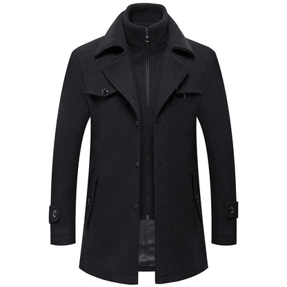 Manteau britannique en laine mélangée double épaisseur pour homme