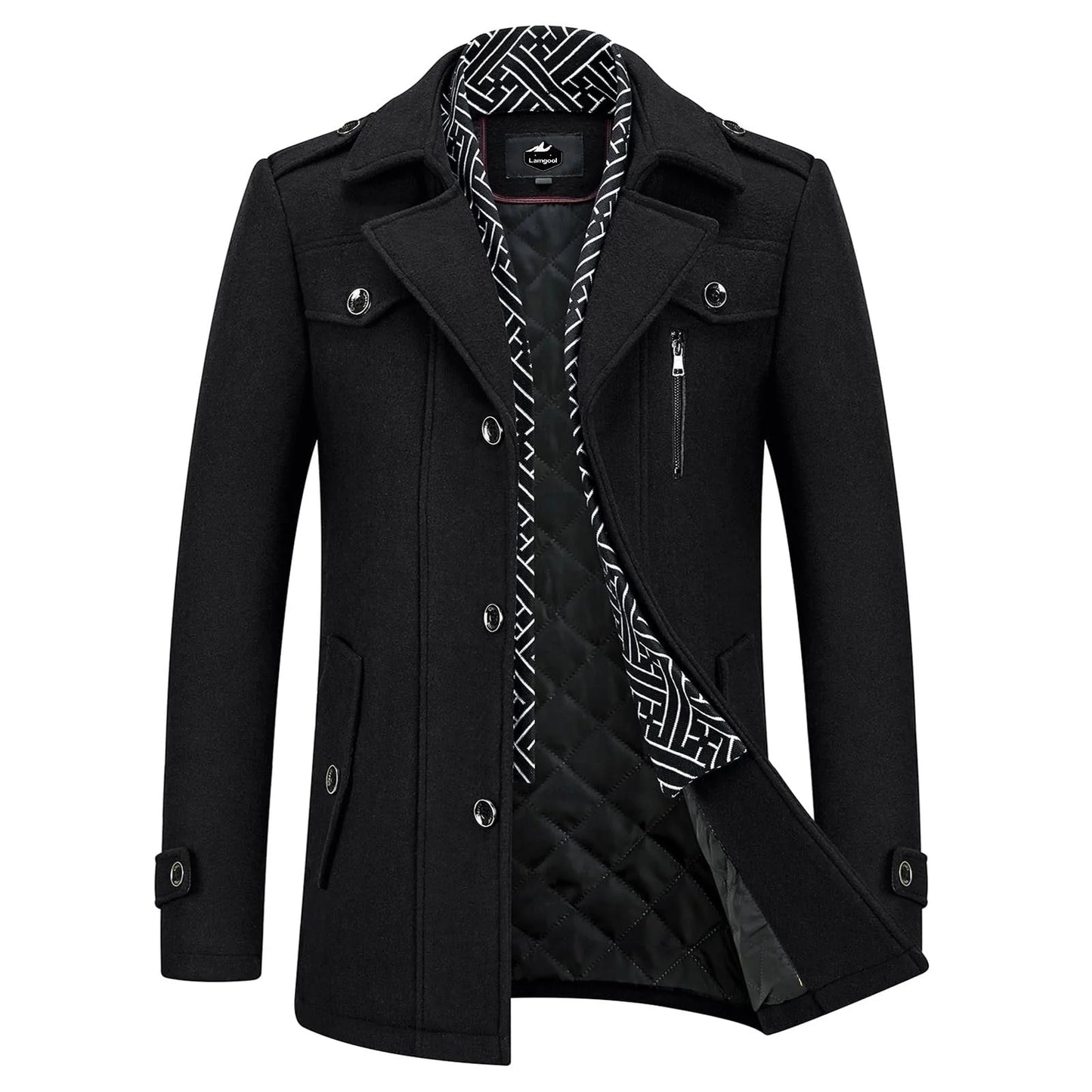 Manteau en laine épaisse mélangée pour homme avec écharpe amovible