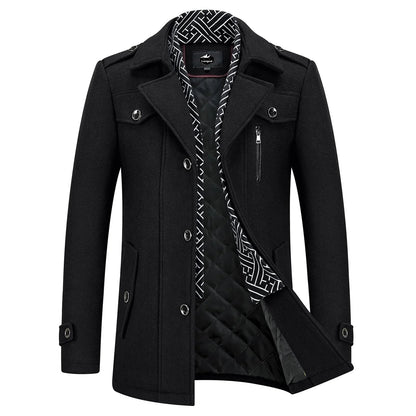 Manteau en laine épaisse mélangée pour homme avec écharpe amovible