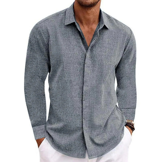 Men's Casual Cotton Linen Long Sleeve Shirt