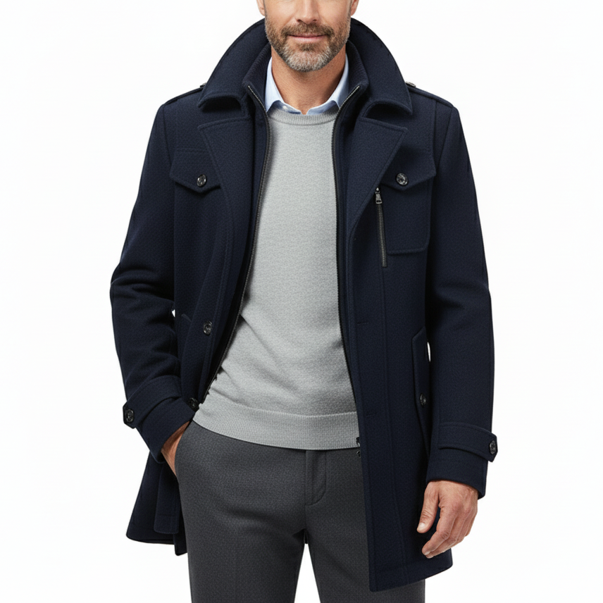 Men's Classic Thicken Double-Layer Collar Wool Coat