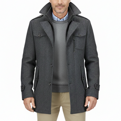 Men's Winter Thick Double-Layer Collar Wool Blend Coat