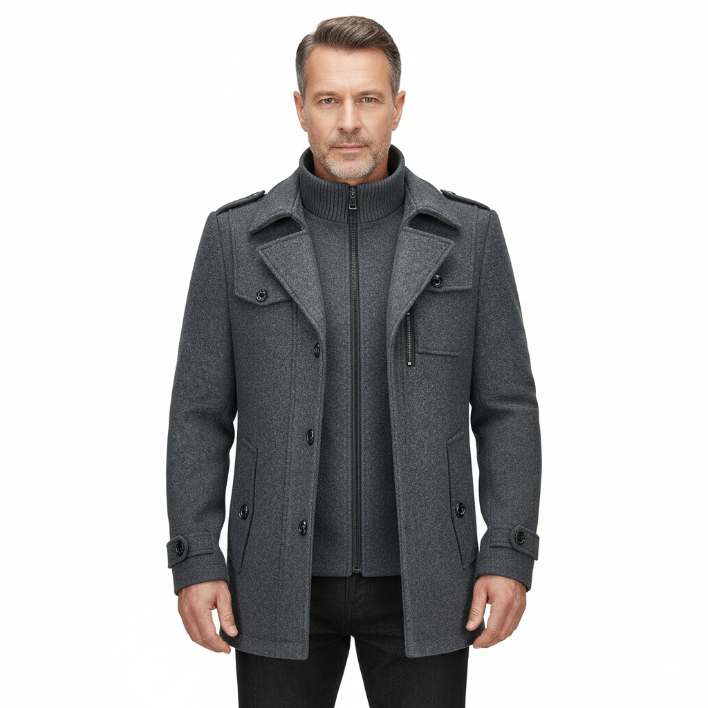 Manteau en laine double épaisseur pour homme, style décontracté et épais