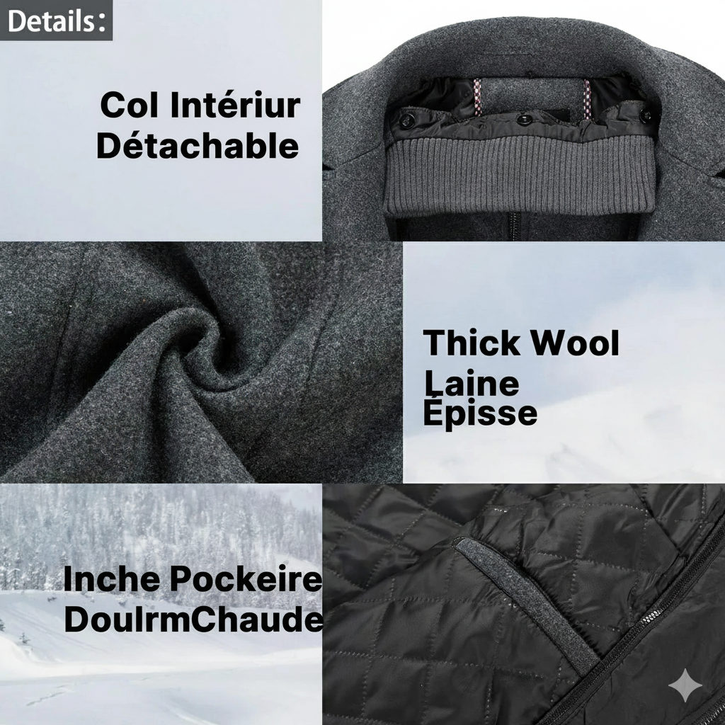 Manteau en laine double épaisseur pour homme, style décontracté et épais