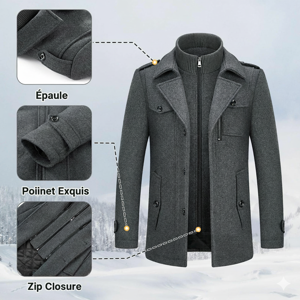 Manteau en laine double épaisseur pour homme, style décontracté et épais