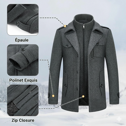 Manteau en laine double épaisseur pour homme, style décontracté et épais