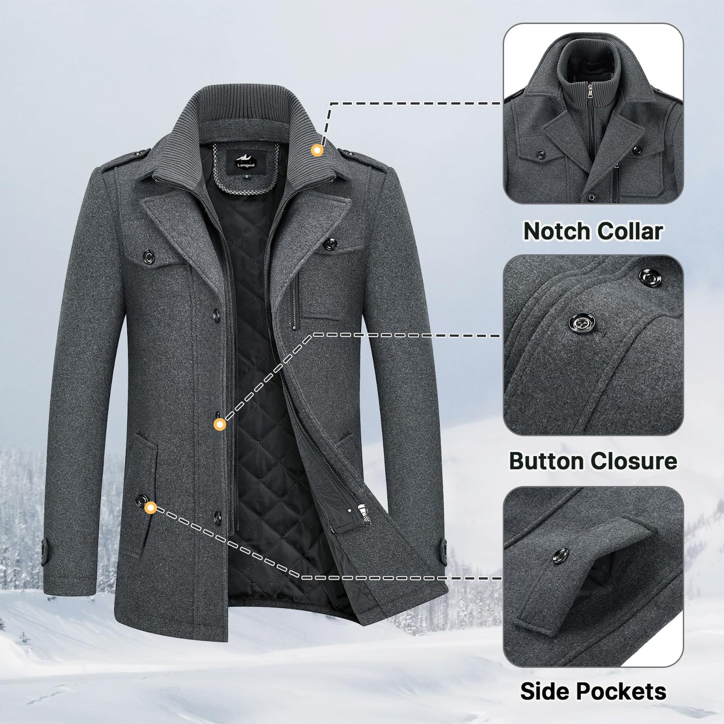 Men's Winter Thick Double-Layer Collar Wool Blend Coat
