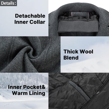 Men's Winter Thick Double-Layer Collar Wool Blend Coat
