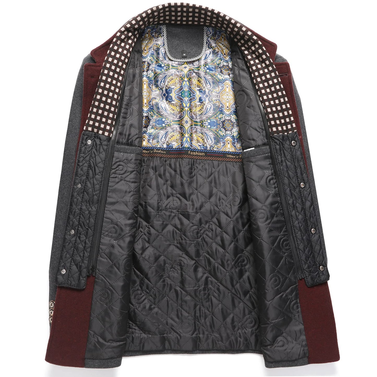 Manteau en laine épais à col montant et écharpe amovible pour homme