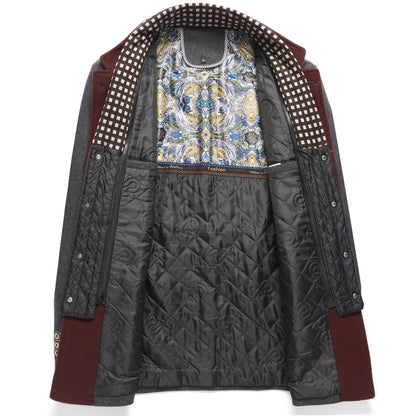 Manteau en laine épais à col montant et écharpe amovible pour homme