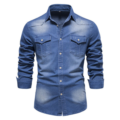 Men's Retro Cotton Long Sleeve Denim Shirt