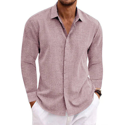 Men's Casual Cotton Linen Long Sleeve Shirt