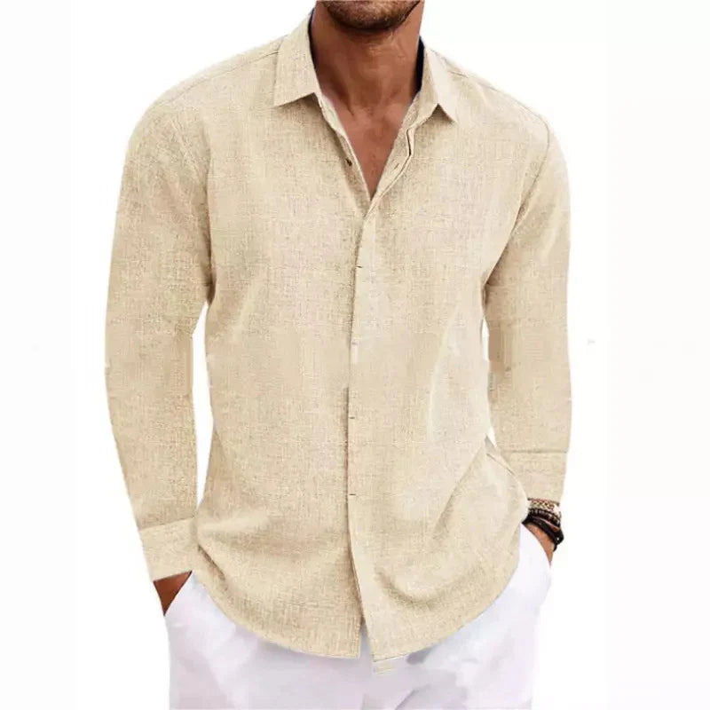 Men's Casual Cotton Linen Long Sleeve Shirt