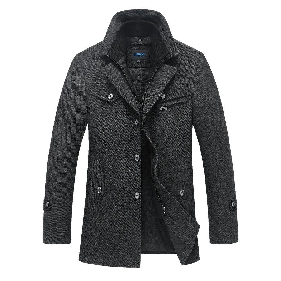 Manteau britannique en laine mélangée double épaisseur pour homme
