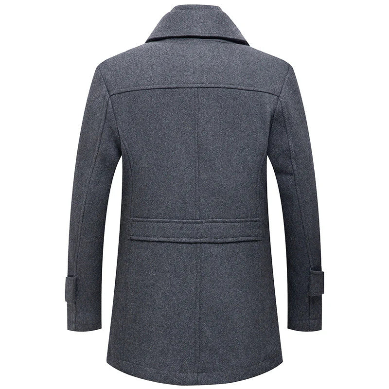 Manteau britannique en laine mélangée double épaisseur pour homme