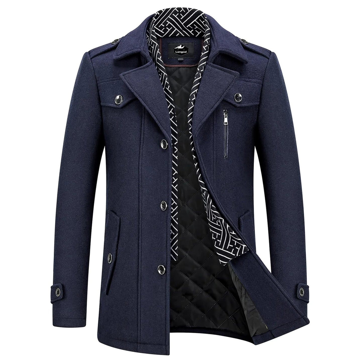 Manteau en laine épaisse mélangée pour homme avec écharpe amovible