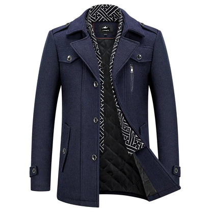 Manteau en laine épaisse mélangée pour homme avec écharpe amovible