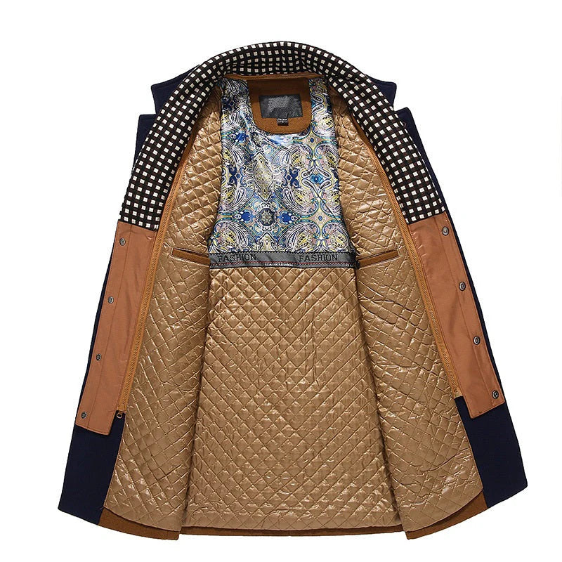 Manteau en laine épais à col montant et écharpe amovible pour homme