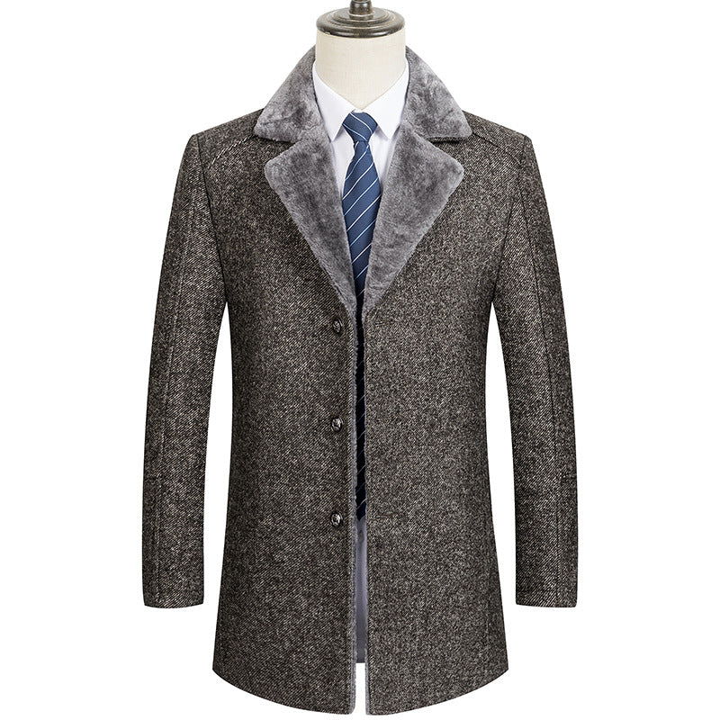Men's Premium Fur Collar Wool Pea Coat