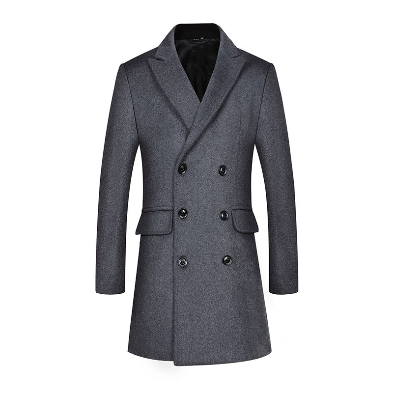 Men's Classic Double-Breasted Long Wool Coat