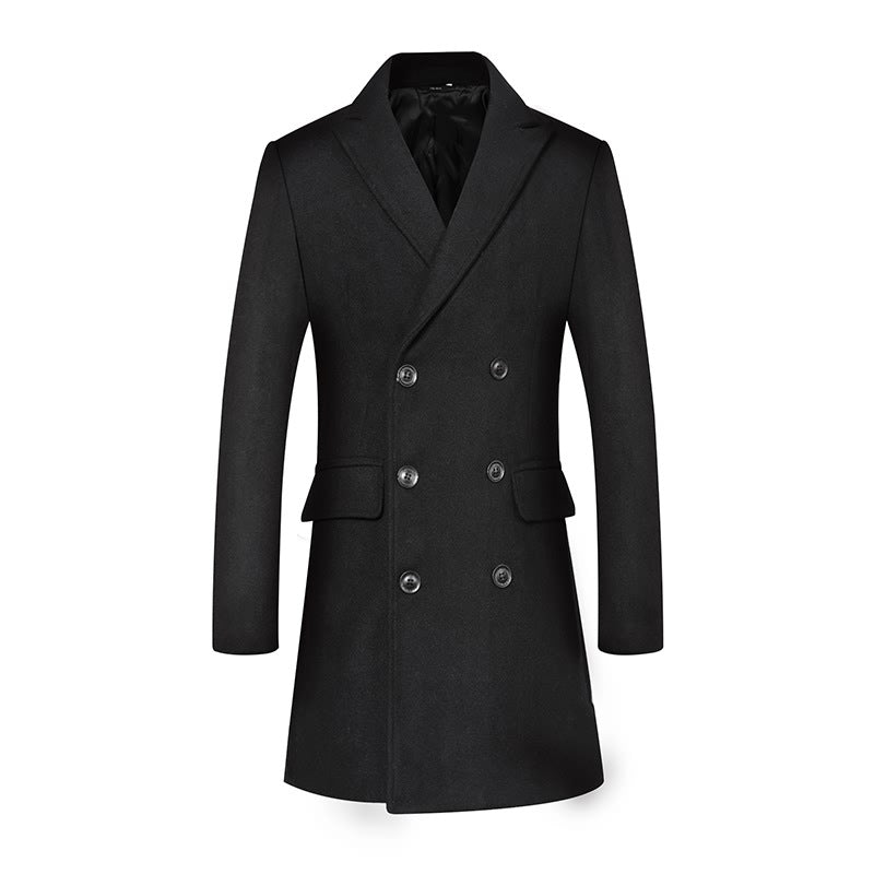 Men's Classic Double-Breasted Long Wool Coat
