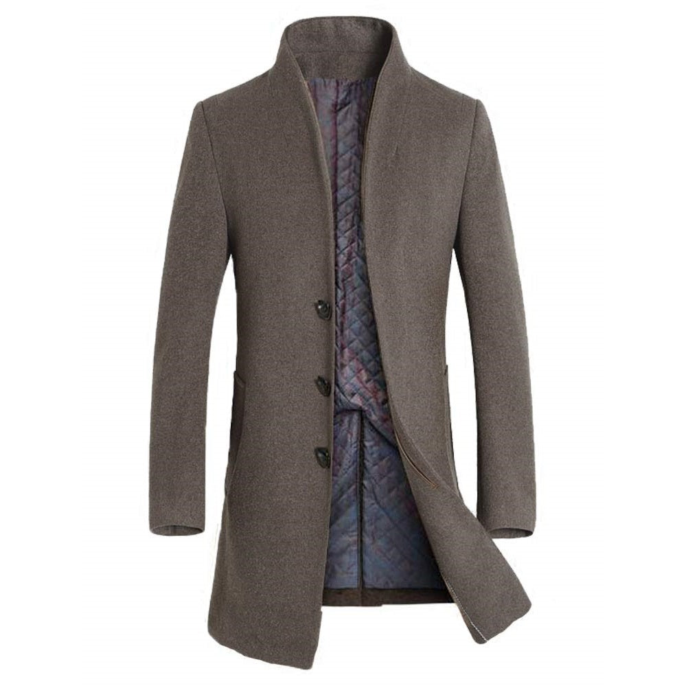 Men's Business Slim Wool Long Pea Coat