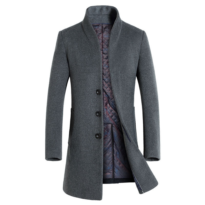 Men's Business Slim Wool Long Pea Coat